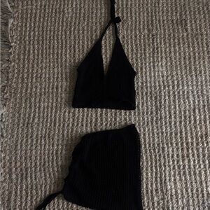 Crochet mini  Black Halter Top and Skirt Set